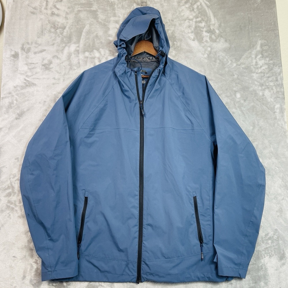 Hawke Co Navy Blue Hooded Windbreaker Jacket Mens XL Zip Front